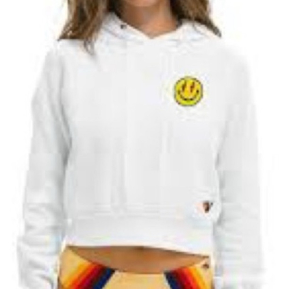 Aviator Nation White Hoodie with Smiley Face Patch